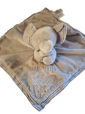 Minky Baby Blanket Grey Elephant Gingham Thank Heaven For Little Babies Lovey